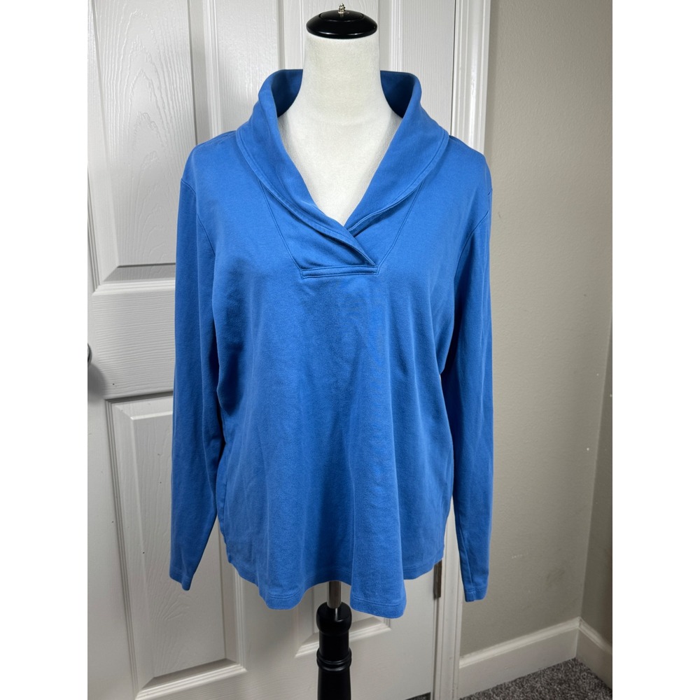 L.L. Bean Women's XL Blue Cowl Neck Long Sleeve Knit Pullover Top